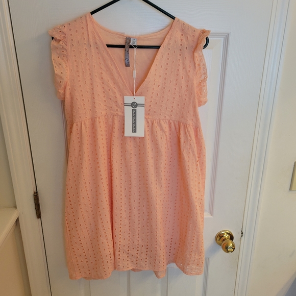 Coral Pointelle Shift Dress - Picture 4 of 4